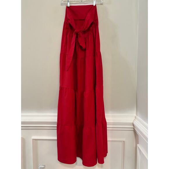 Princess Polly Maxi Dress Linen Kazia Red Strapless Tie Back Tiered US Sz 6 NWT - Picture 7 of 9